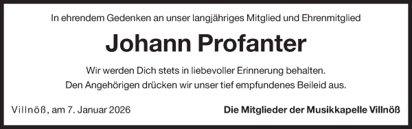 Traueranzeige von Johann Profanter von Dolomiten