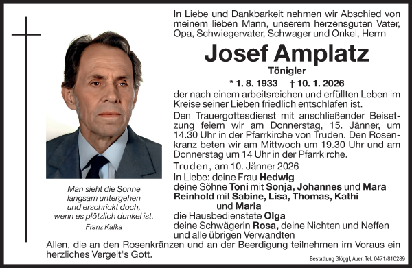 Traueranzeige von Josef Amplatz von Dolomiten
