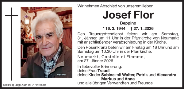 Traueranzeige von Josef Flor von Dolomiten