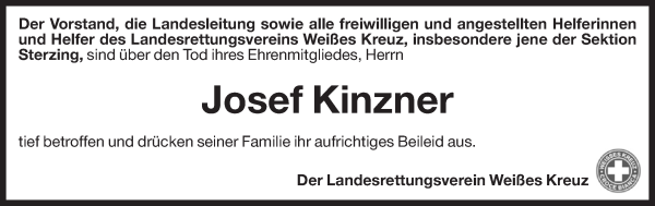 Traueranzeige von Josef Kinzner von Dolomiten