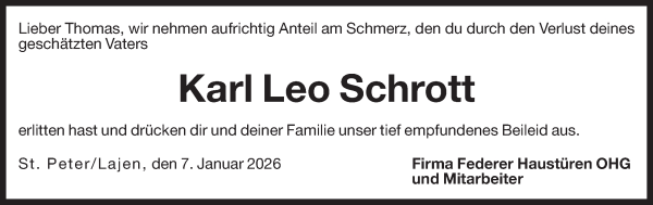 Traueranzeige von Karl Leo Schrott von Dolomiten