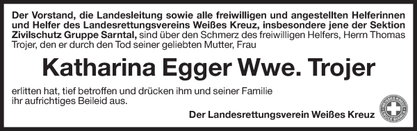 Traueranzeige von Katharina Trojer von Dolomiten