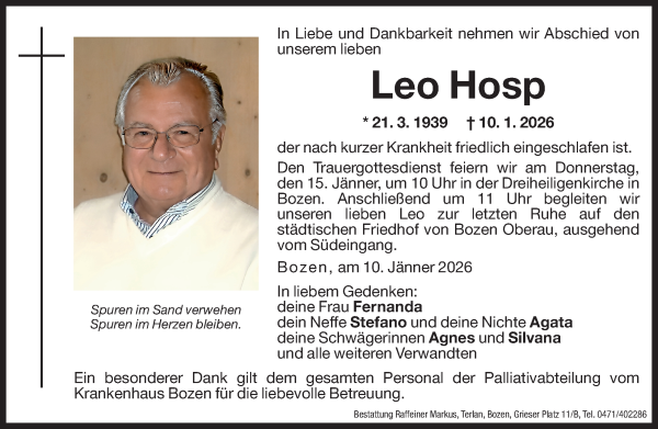 Traueranzeige von Leo Hosp von Dolomiten