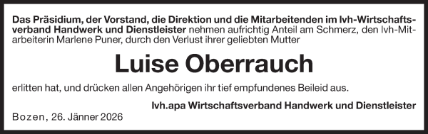 Traueranzeige von Luise Oberrauch Wwe. Puner von Dolomiten