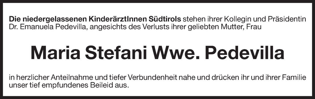  Traueranzeige für Maria Pedevilla vom 29.01.2026 aus Dolomiten