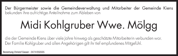 Traueranzeige von Midi Mölgg von Dolomiten