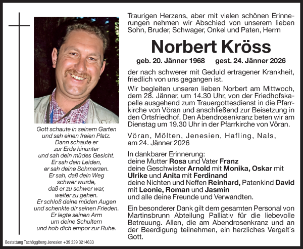 Traueranzeige von Norbert Kröss von Dolomiten