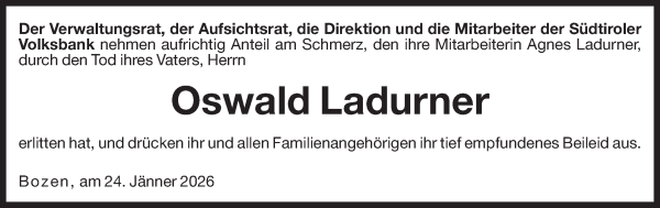 Traueranzeige von Oswald Ladurner von Dolomiten