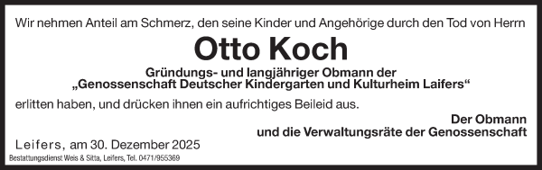 Traueranzeige von Otto Koch von Dolomiten