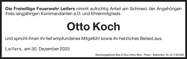 Traueranzeige von Otto Koch von Dolomiten