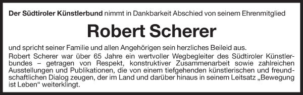 Traueranzeige von Robert Scherer von Dolomiten
