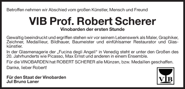 Traueranzeige von Robert Scherer von Dolomiten