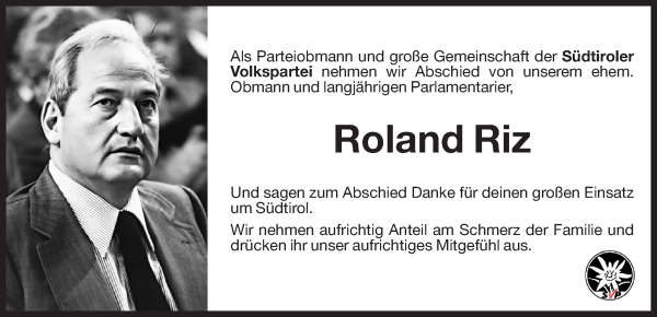 Traueranzeige von Roland Riz von Dolomiten