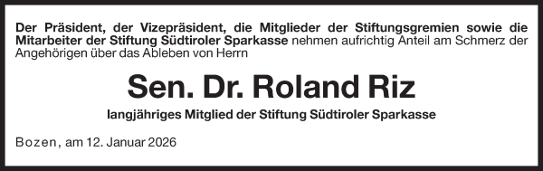 Traueranzeige von Roland Riz von Dolomiten