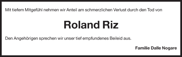 Traueranzeige von Roland Riz von Dolomiten