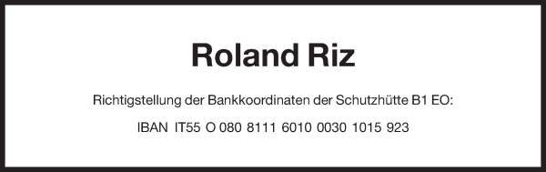 Traueranzeige von Roland Riz von Dolomiten