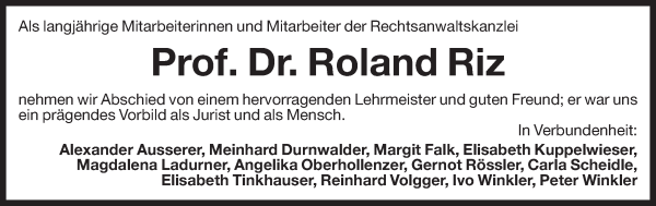 Traueranzeige von Roland Riz von Dolomiten