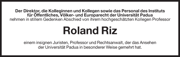 Traueranzeige von Roland Riz von Dolomiten