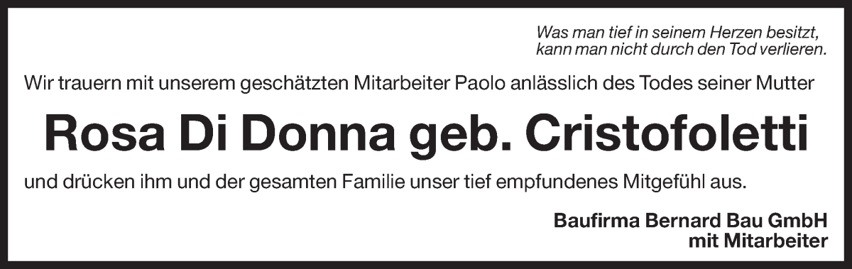  Traueranzeige für Rosa Di Donna vom 21.01.2026 aus Dolomiten