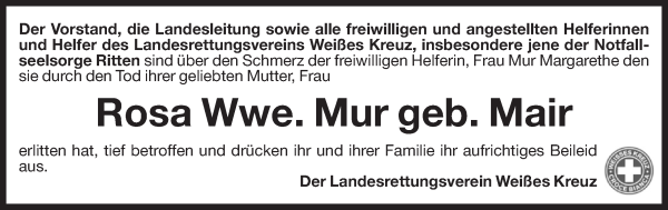 Traueranzeige von Rosa Mur von Dolomiten
