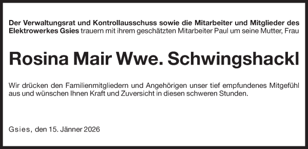 Traueranzeige von Rosina Schwingshackl von Dolomiten