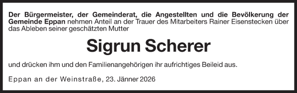 Traueranzeige von Sigrun Eisenstecken von Dolomiten