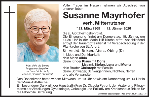 Traueranzeige von Susanne Mitterrutzner von Dolomiten