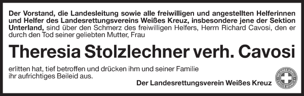 Traueranzeige von Theresia Cavosi von Dolomiten