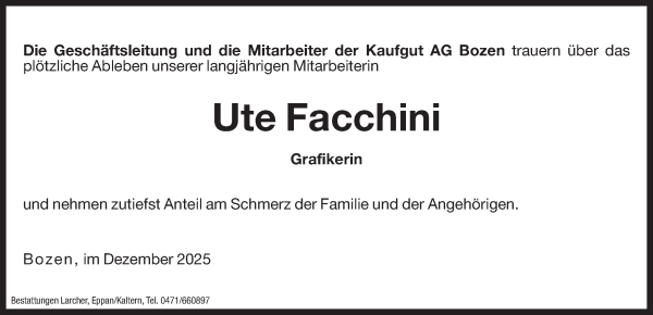 Traueranzeige von Ute Facchini von Dolomiten