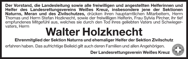 Traueranzeige von Walter Holzknecht von Dolomiten
