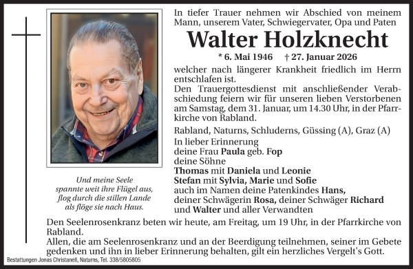 Traueranzeige von Walter Holzknecht von Dolomiten