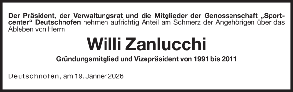 Traueranzeige von Willi Zanlucchi von Dolomiten