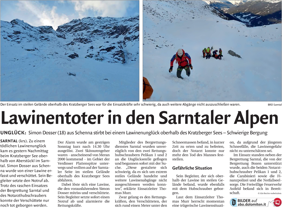  Traueranzeige für Simon Dosser vom 09.02.2026 aus Dolomiten