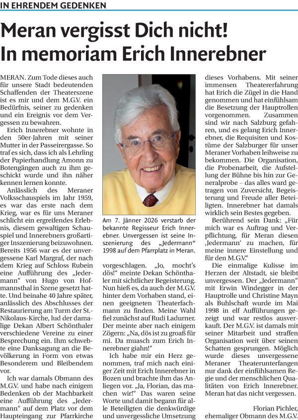 Traueranzeige von Erich Innerebner 