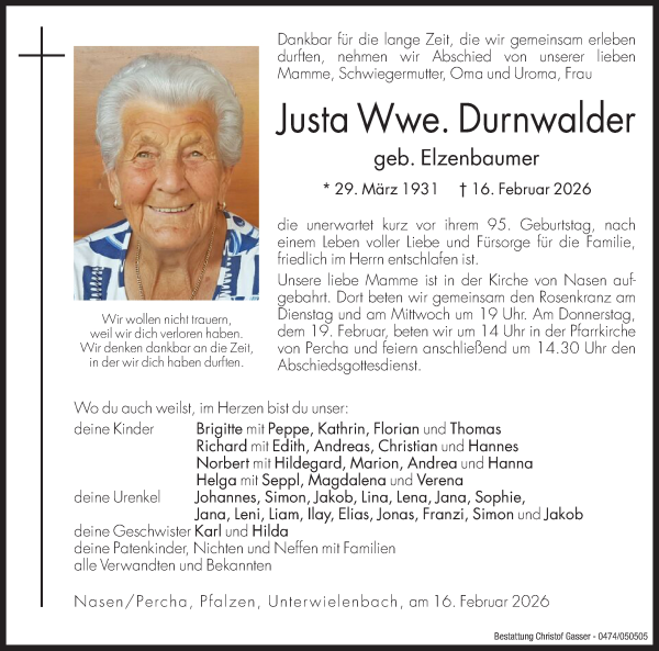 Traueranzeige von Justa Durnwalder von Dolomiten