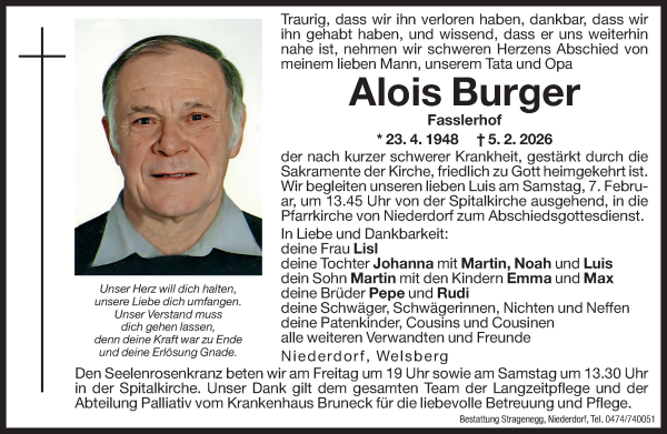 Traueranzeige von Alois Burger von Dolomiten