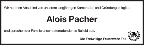 Traueranzeige von Alois Pacher von Dolomiten