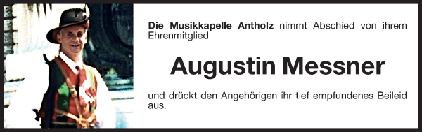Traueranzeige von Augustin Messner von Dolomiten