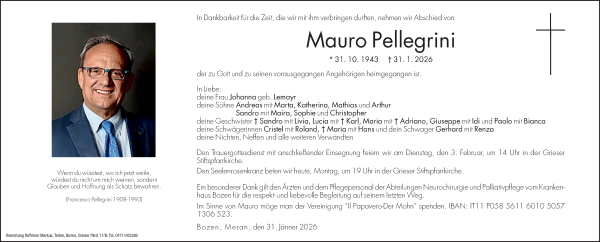Traueranzeige von Mauro Pellegrini von Dolomiten