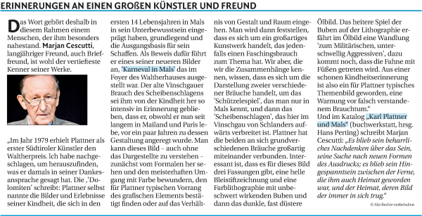 Traueranzeige von Karl Plattner von Dolomiten