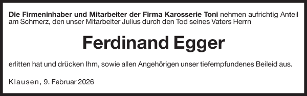 Traueranzeige von Ferdinand Egger von Dolomiten