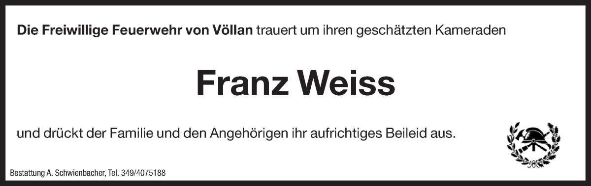 Traueranzeige für Franz Weiss vom 17.02.2026 aus Dolomiten