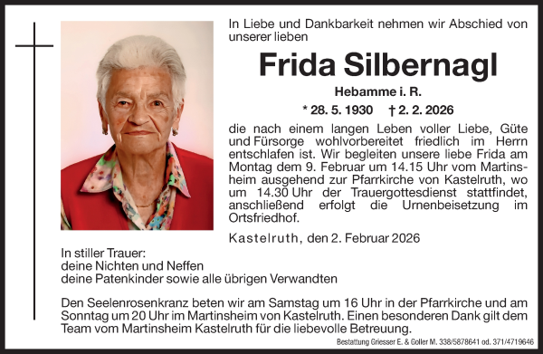 Traueranzeige von Frida Silbernagl von Dolomiten
