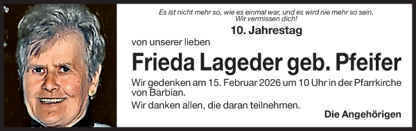 Traueranzeige von Frieda Lageder von Dolomiten