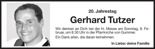Traueranzeige von Gerhard Tutzer von Dolomiten