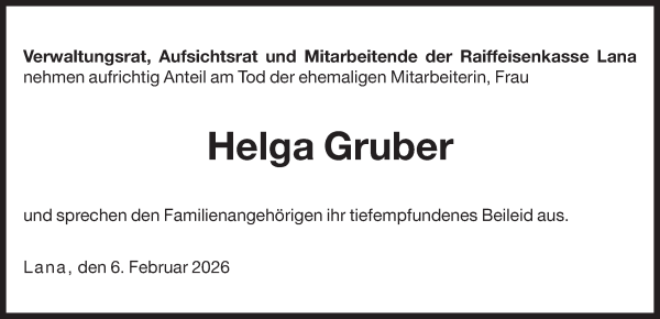 Traueranzeige von Helga Gruber von Dolomiten