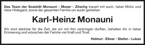 Traueranzeige von Karl-Heinz Monauni von Dolomiten