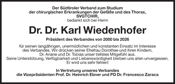 Traueranzeige von Karl Wiedenhofer von Dolomiten