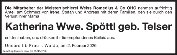 Traueranzeige von Katherina Spöttl von Dolomiten
