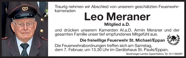 Traueranzeige von Leo Meraner von Dolomiten